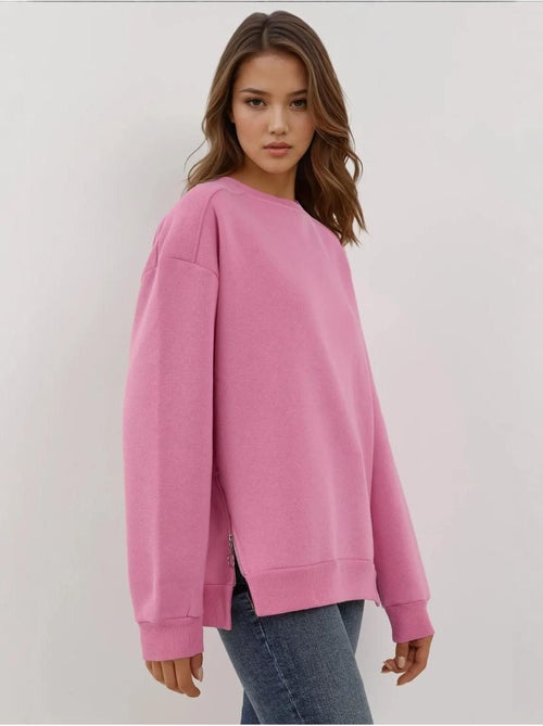 Sweat-shirt tricoté texturé à col ras du cou avec fermeture éclair - Kiabi