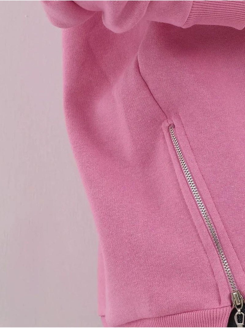 Sweat-shirt tricoté texturé à col ras du cou avec fermeture éclair Rose clair - Kiabi