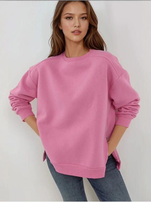 Sweat-shirt tricoté texturé à col ras du cou avec fermeture éclair - Kiabi