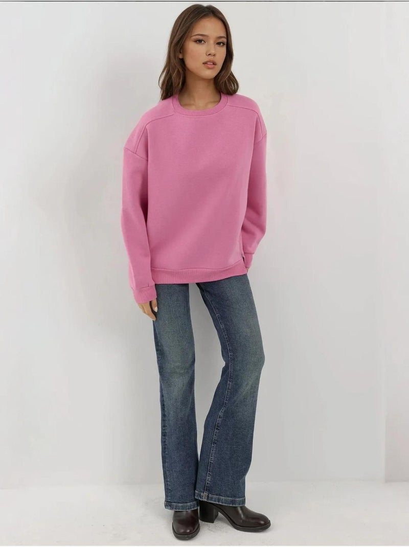 Sweat-shirt tricoté texturé à col ras du cou avec fermeture éclair Rose clair - Kiabi