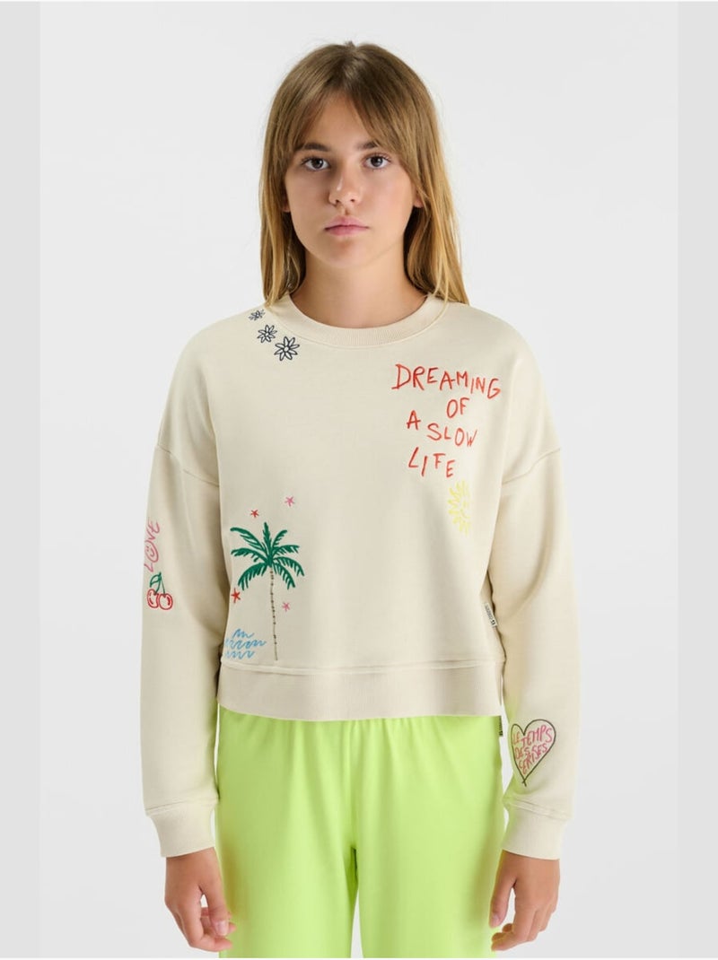 Sweat-Shirt UPAGI 'Le Temps Des Cerises' Beige - Kiabi