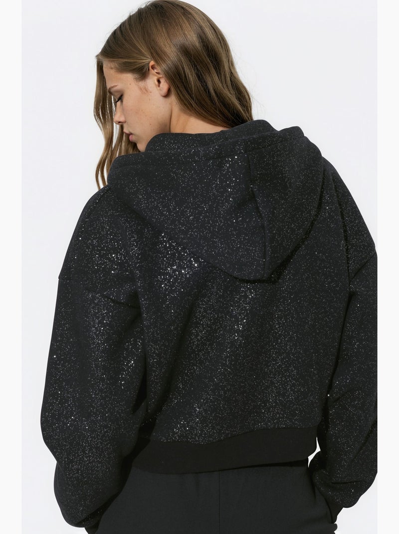 Sweat-shirt zippé à capuche scintillant hiccup Noir - Kiabi