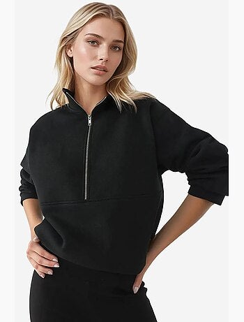 Sweat-shirt zippé à manches longues et coupe décontractée avec col chemise hiccup