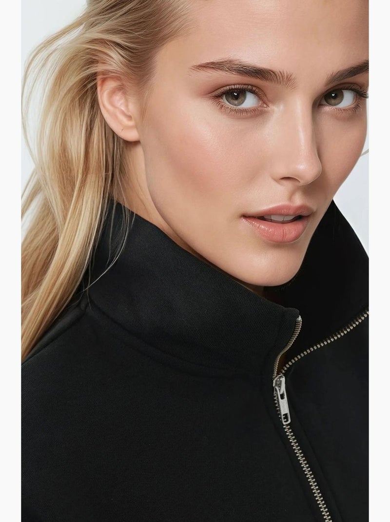 Sweat-shirt zippé à manches longues et coupe décontractée avec col chemise hiccup Noir - Kiabi
