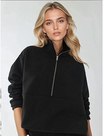 Sweat-shirt zippé à manches longues et coupe décontractée avec col chemise