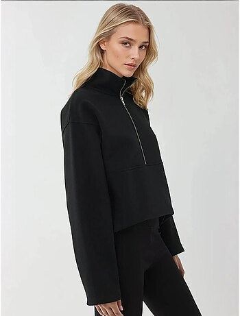 Sweat-shirt zippé à manches longues et coupe décontractée avec col chemise