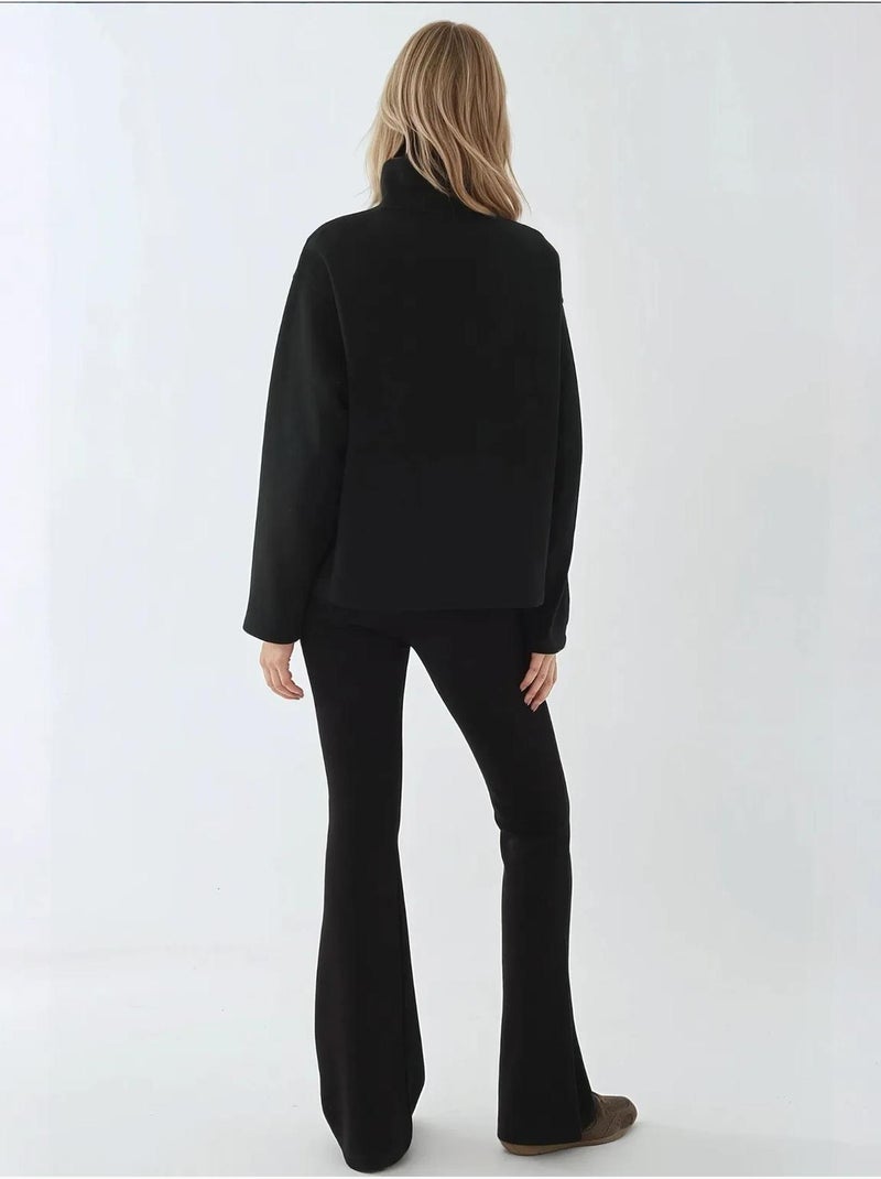 Sweat-shirt zippé à manches longues et coupe décontractée avec col chemise Noir - Kiabi