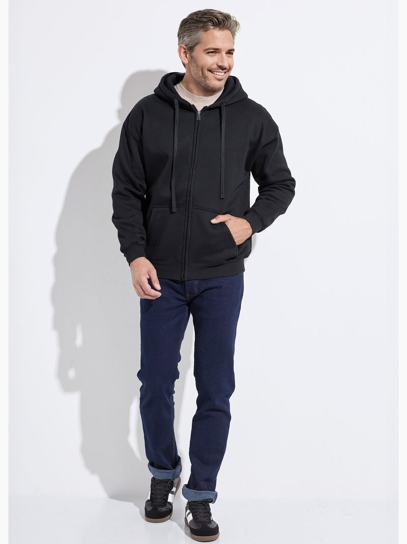 Sweat shirt zippé avec poche kangourou - AFIBEL Noir - Kiabi