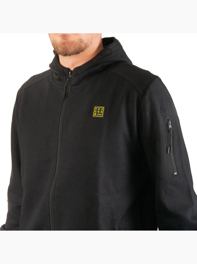 Sweat sport zippé à capuche homme en interlock et patch rubber clyde freegun Noir - Kiabi
