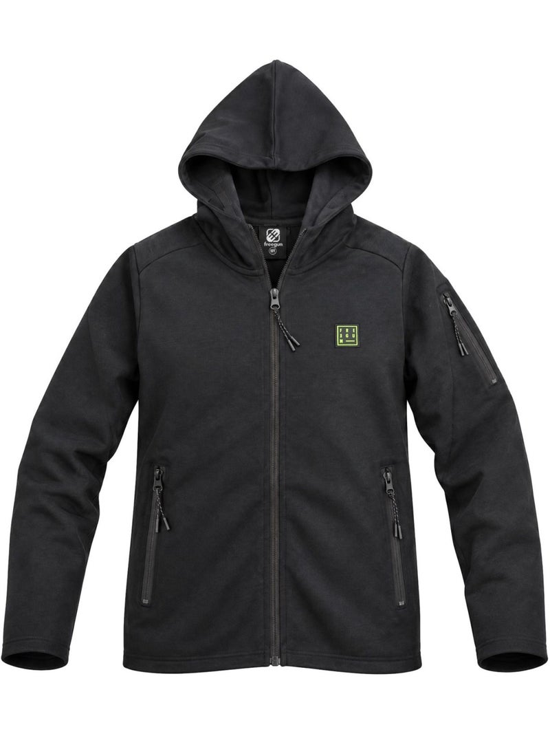 Sweat sport zippé à capuche junior en interlock et patch rubber clyde freegun Noir - Kiabi