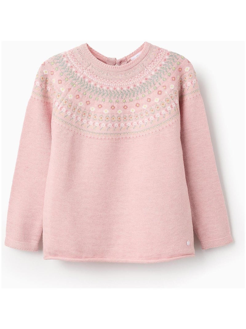 Sweat tricoté, avec jacquard floral NOVEAUX NATURE Rose clair - Kiabi