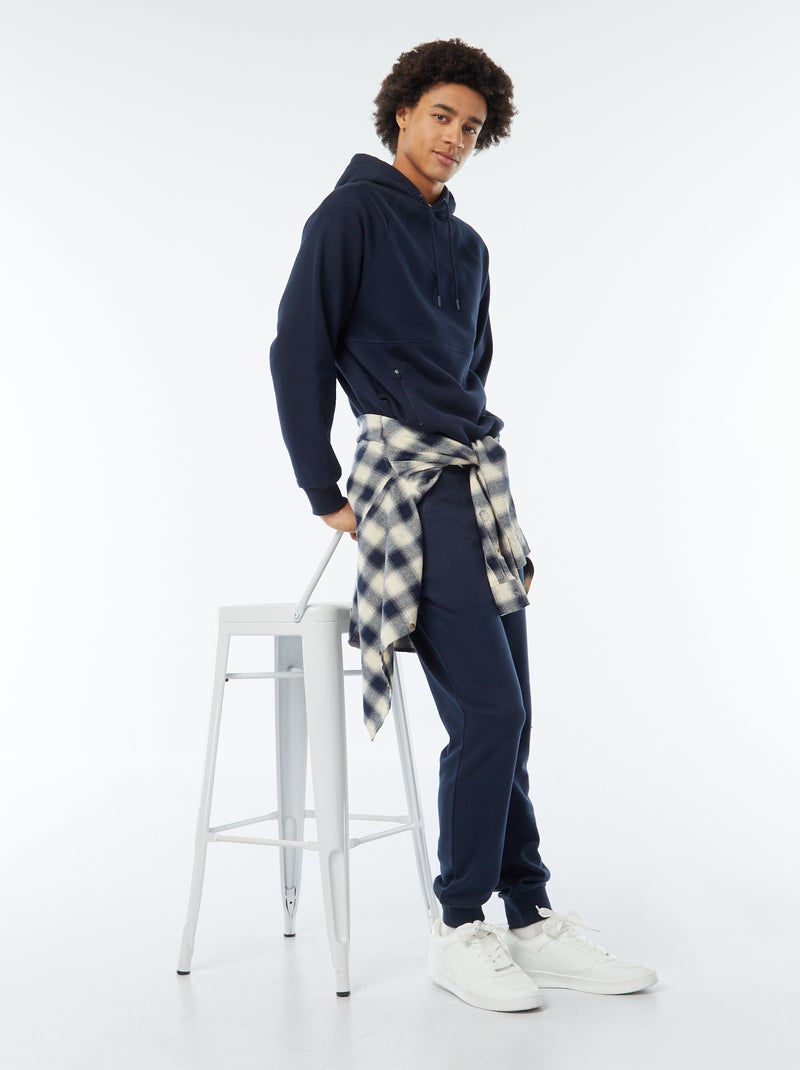 Sweat uni à capuche avec poches zippées Bleu marine - Kiabi