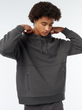 Sweat uni à capuche avec poches zippées