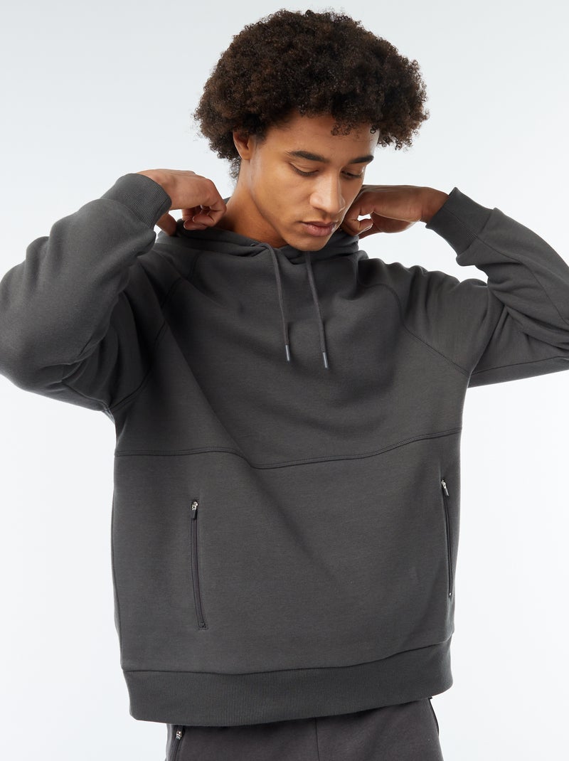 Sweat uni à capuche avec poches zippées Gris anthracite - Kiabi