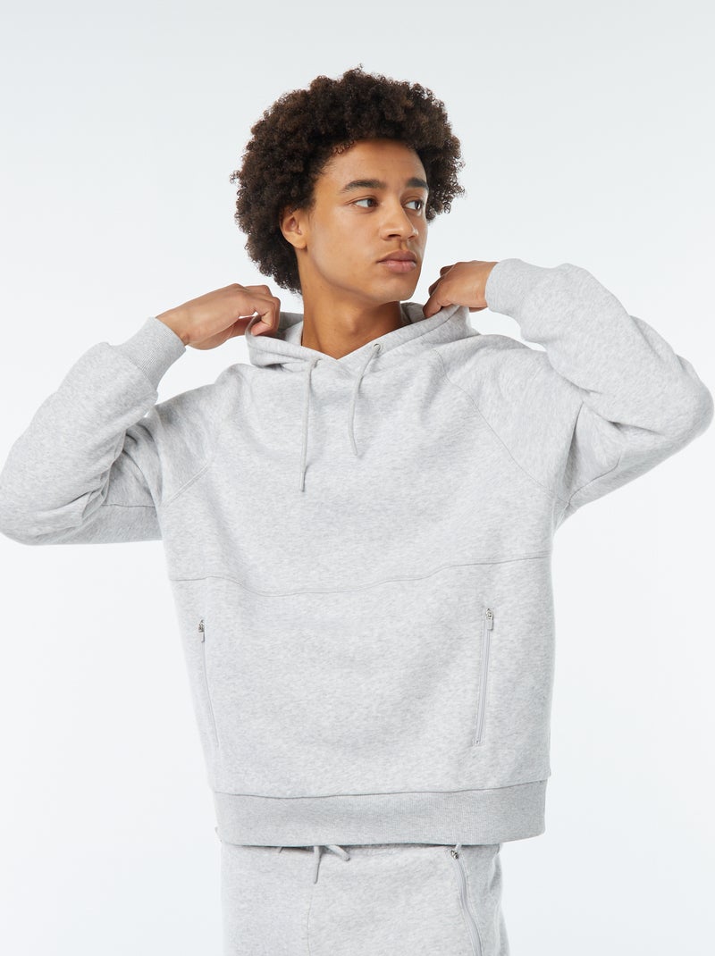 Sweat uni à capuche avec poches zippées Gris - Kiabi