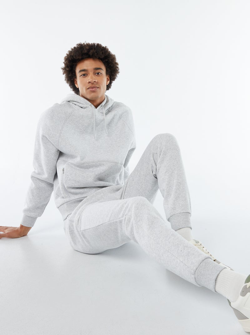 Sweat uni à capuche avec poches zippées Gris - Kiabi