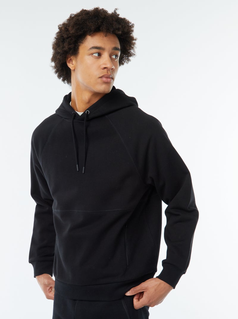 Sweat uni à capuche avec poches zippées Noir - Kiabi