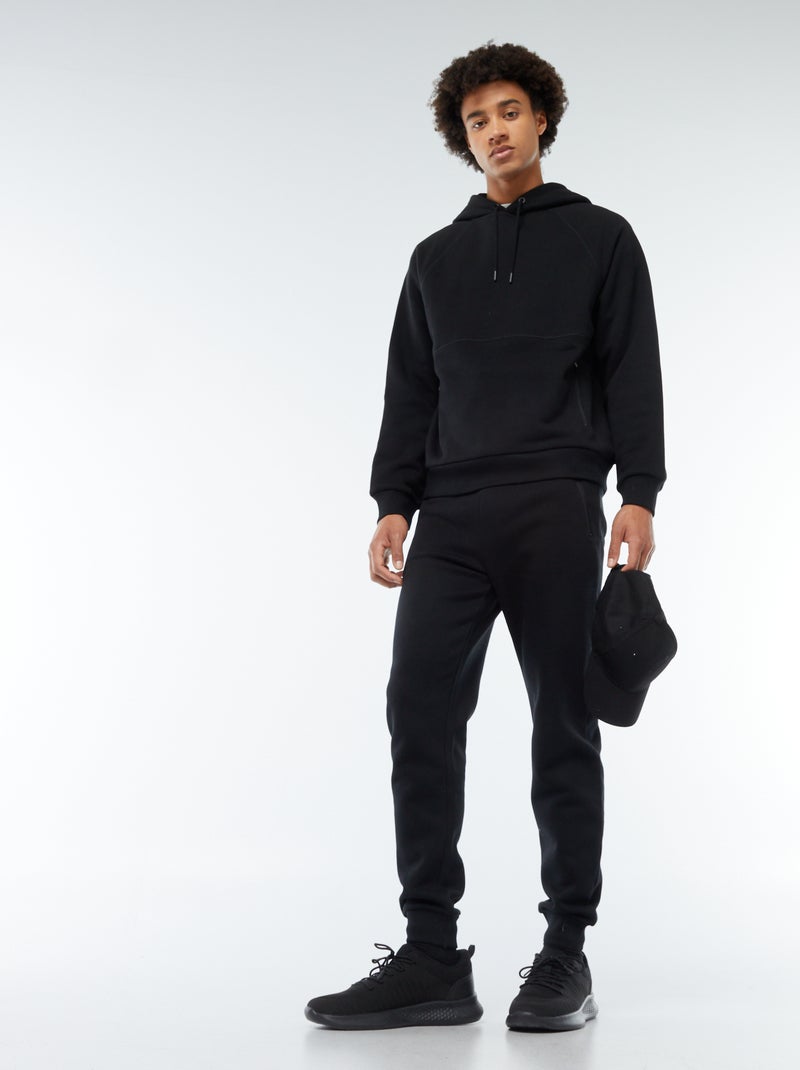 Sweat uni à capuche avec poches zippées Noir - Kiabi