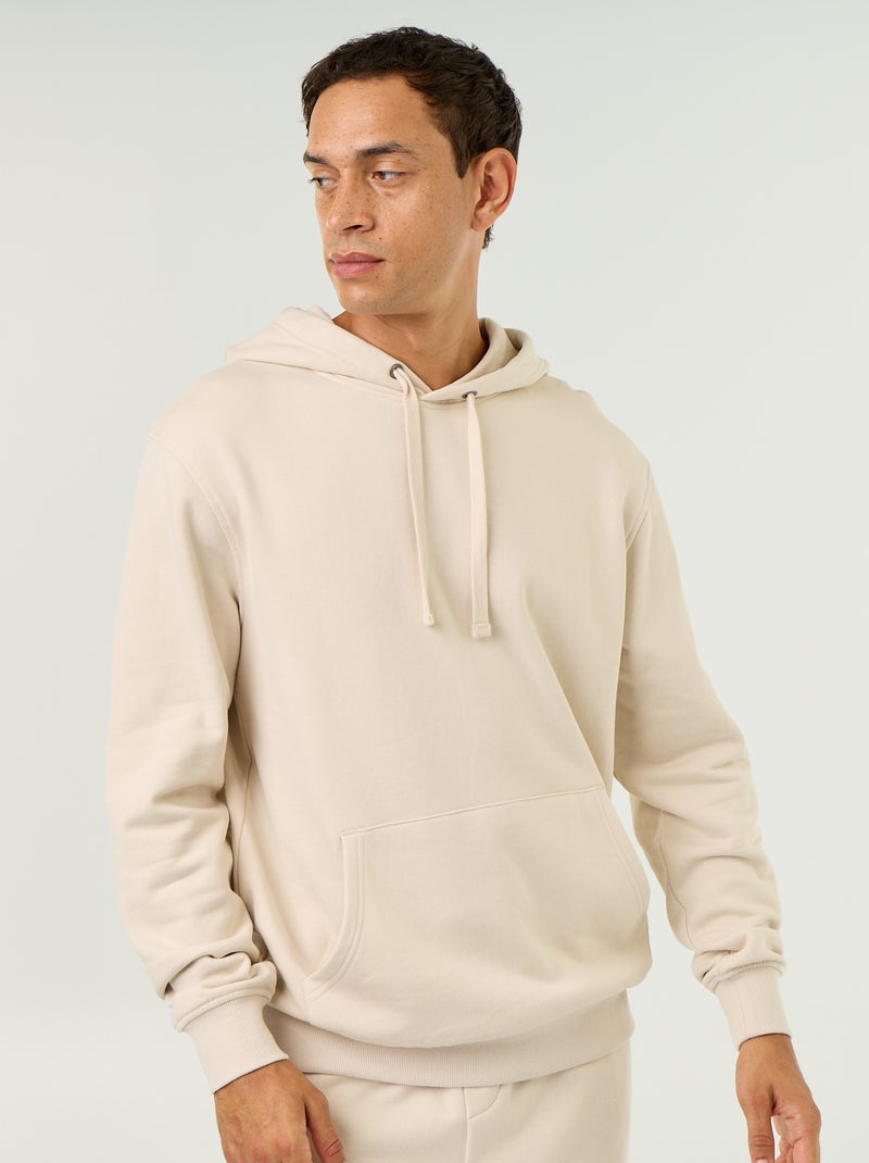 Sweat uni à capuche Beige - Kiabi