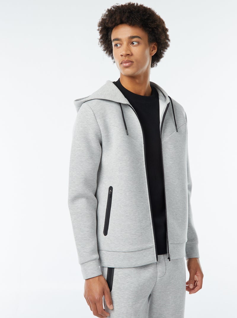Sweat uni à capuche en matière type néoprène Gris clair - Kiabi
