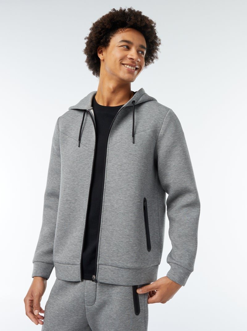 Sweat uni à capuche en matière type néoprène Gris - Kiabi