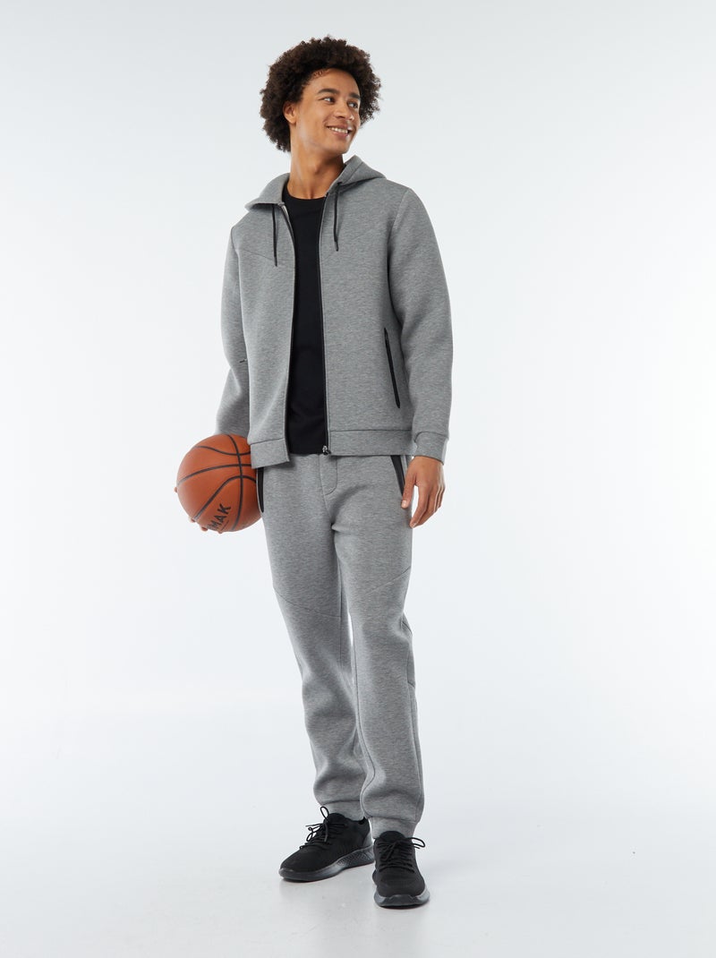 Sweat uni à capuche en matière type néoprène Gris - Kiabi