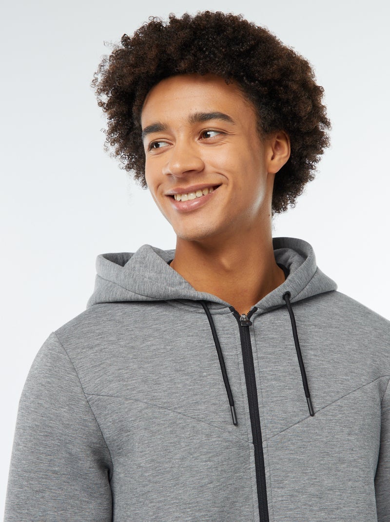 Sweat uni à capuche en matière type néoprène Gris - Kiabi