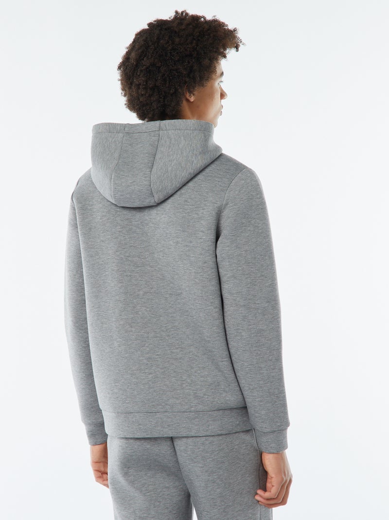 Sweat uni à capuche en matière type néoprène Gris - Kiabi