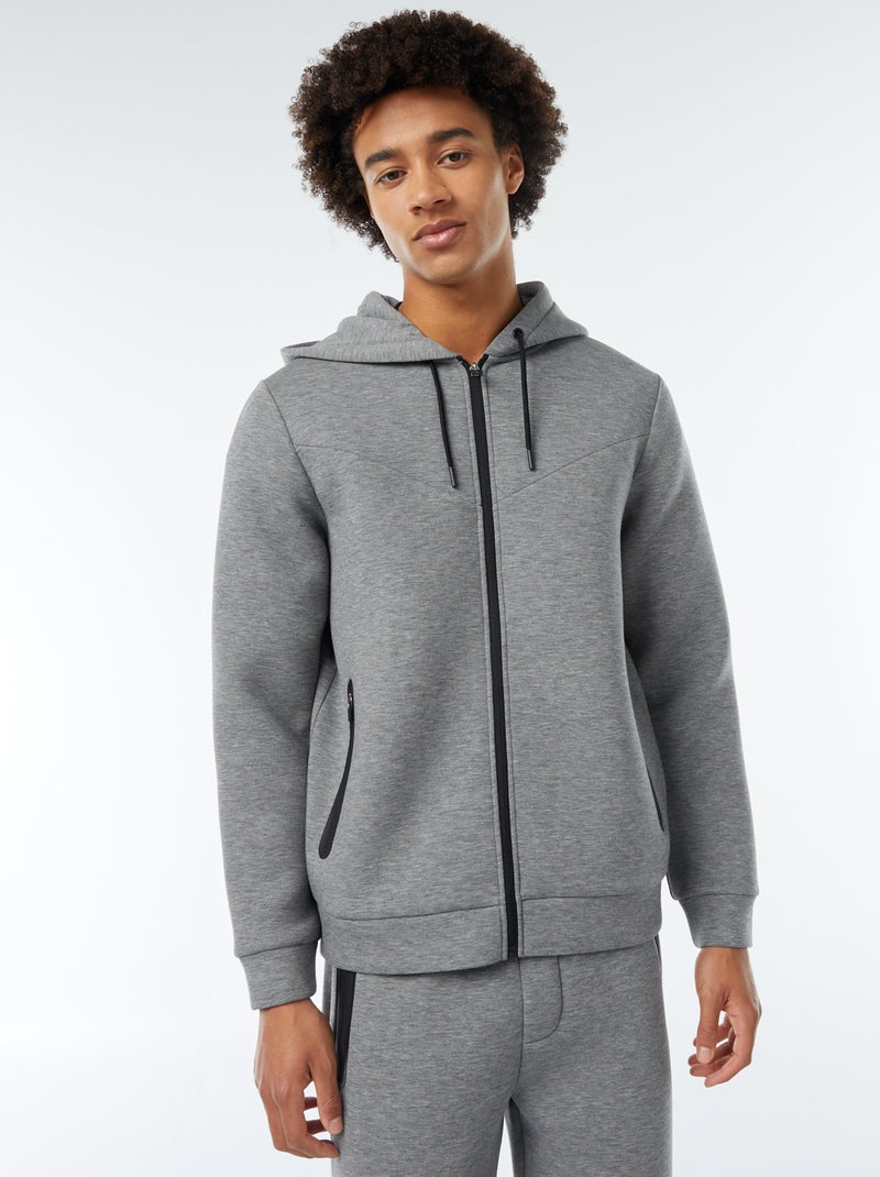 Sweat uni à capuche en matière type néoprène Gris - Kiabi