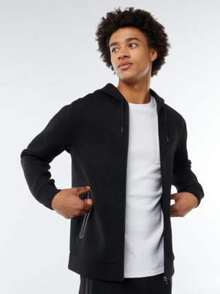 Sweat uni à capuche en matière type néoprène