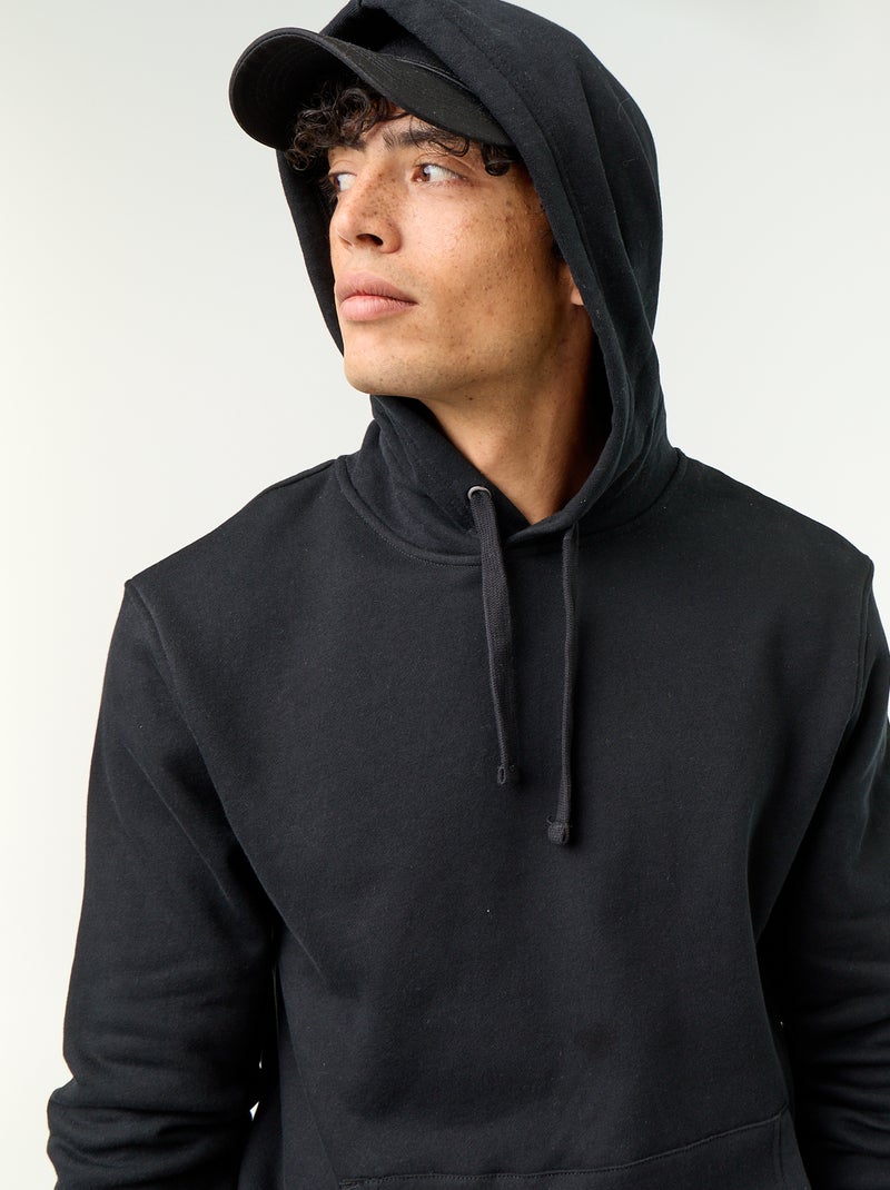 Sweat uni à capuche Noir - Kiabi