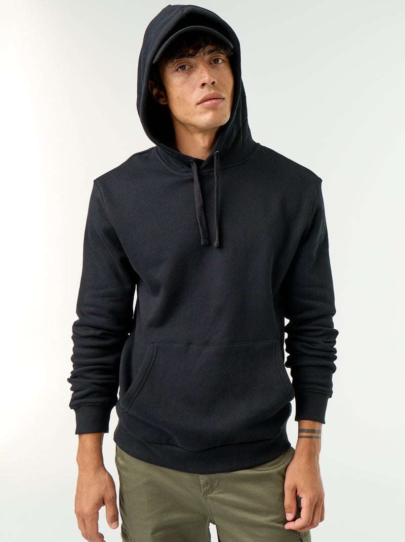 Sweat uni à capuche Noir - Kiabi