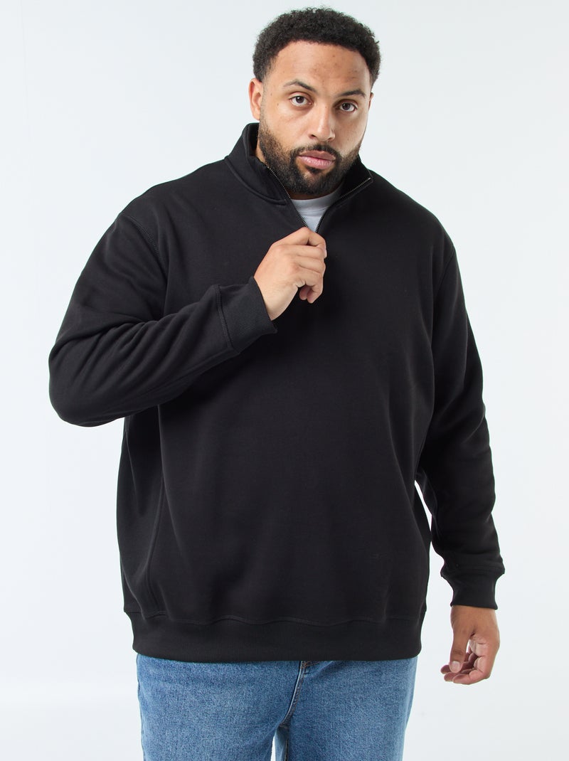Sweat uni à col camionneur Noir - Kiabi