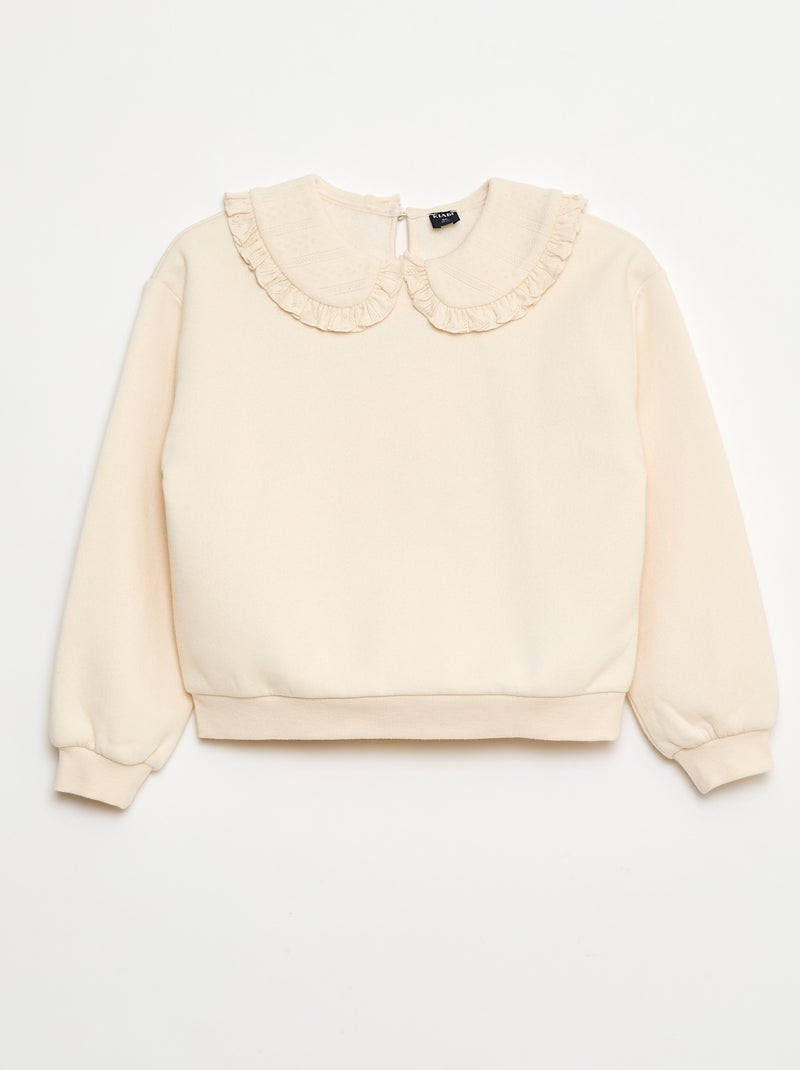 Sweat uni à col fantaisie Blanc - Kiabi