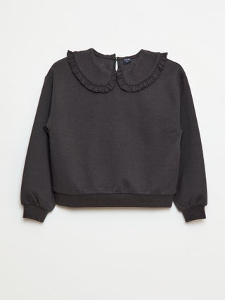 Sweat uni à col fantaisie