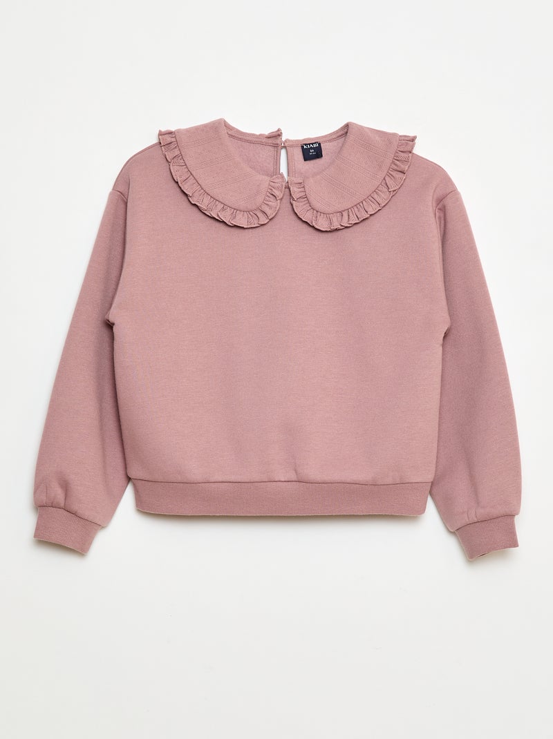 Sweat uni à col fantaisie Rose - Kiabi