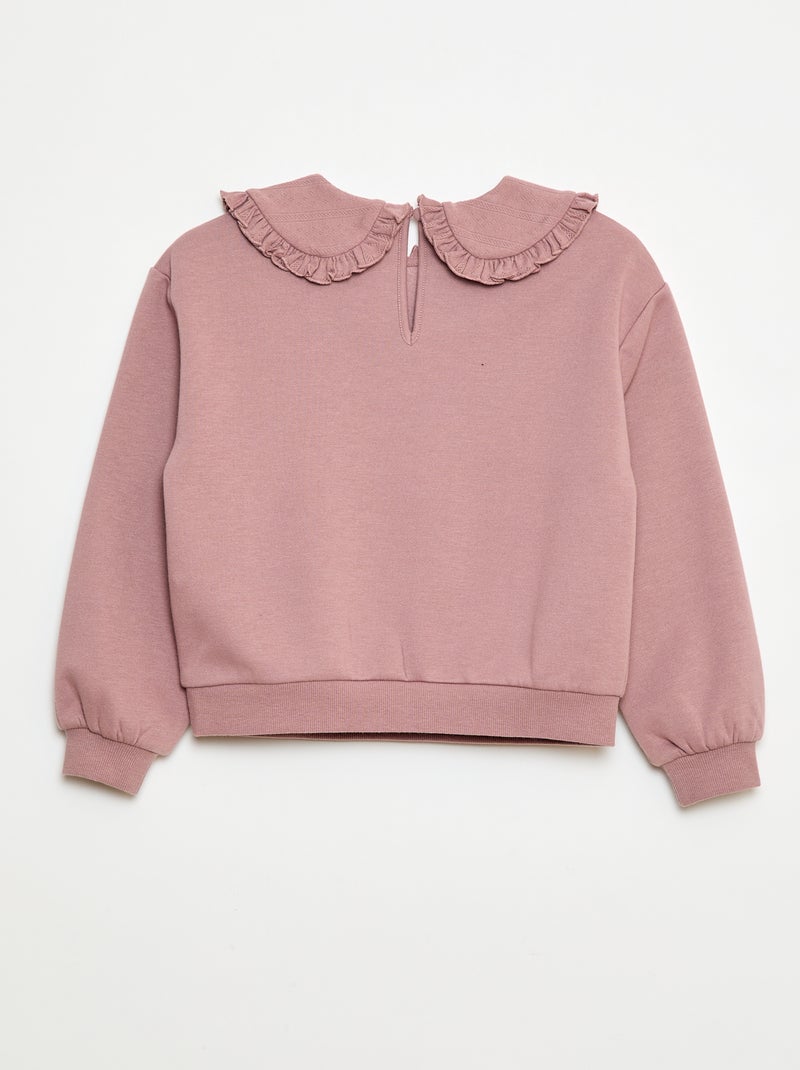 Sweat uni à col fantaisie Rose - Kiabi