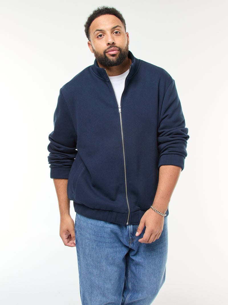 Sweat uni à col montant avec ouverture zippée Bleu - Kiabi