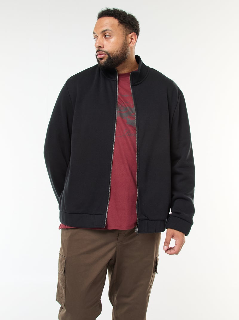 Sweat uni à col montant avec ouverture zippée Noir - Kiabi