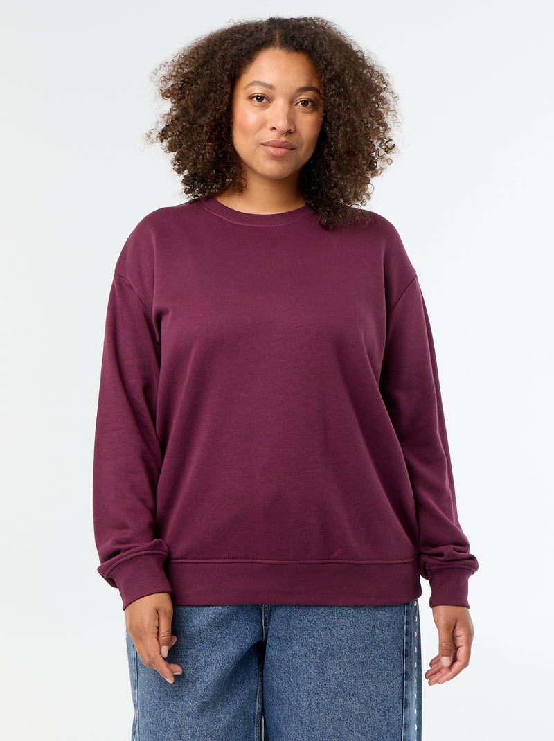 Sweat uni à col rond en French Terry Rose - Kiabi