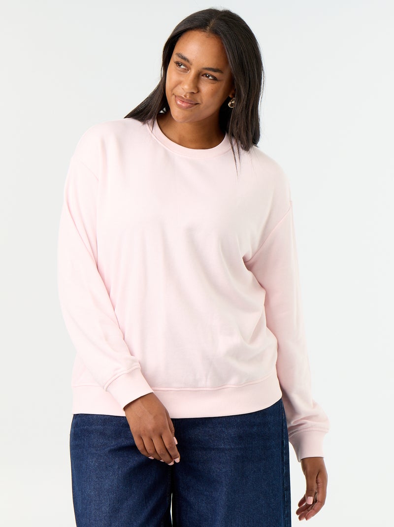 Sweat uni à col rond en French Terry Rose - Kiabi
