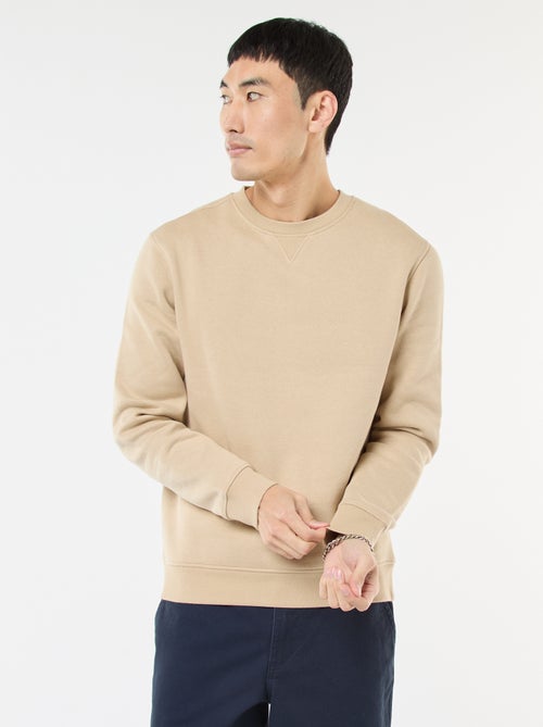 Sweat uni à col rond en molleton gratté - Kiabi