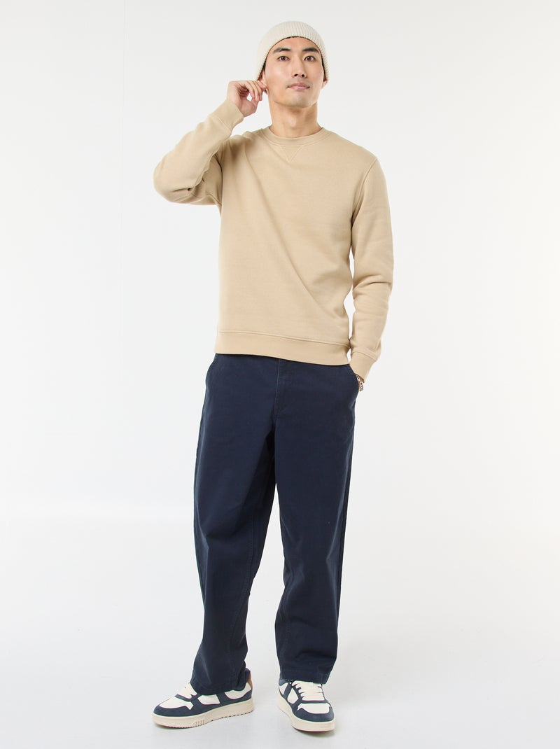 Sweat uni à col rond en molleton gratté Beige - Kiabi