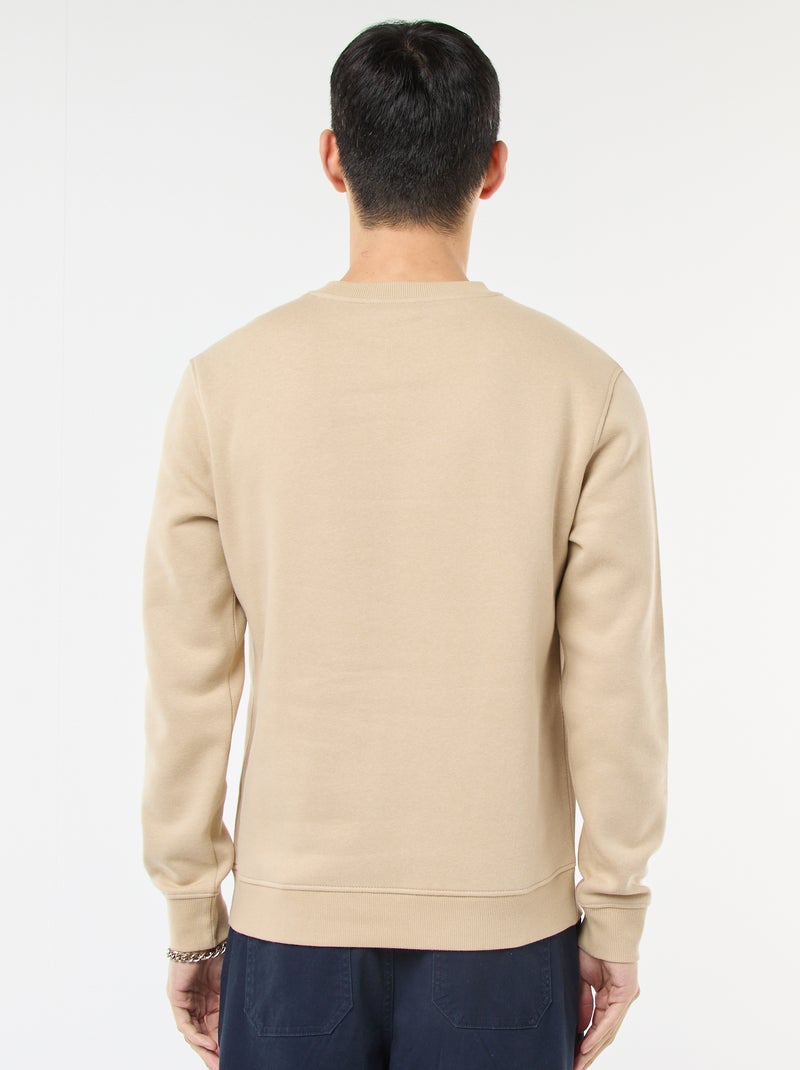 Sweat uni à col rond en molleton gratté Beige - Kiabi