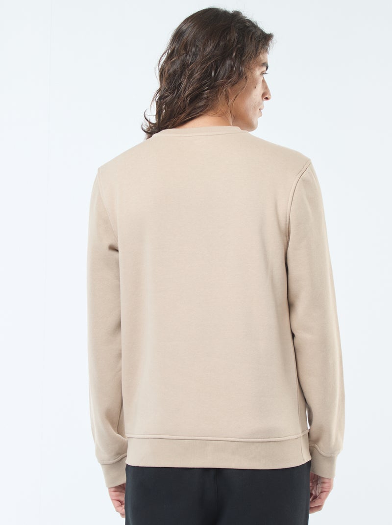 Sweat uni à col rond en molleton gratté Beige - Kiabi