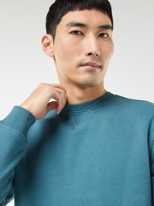 Sweat uni à col rond en molleton gratté - Kiabi