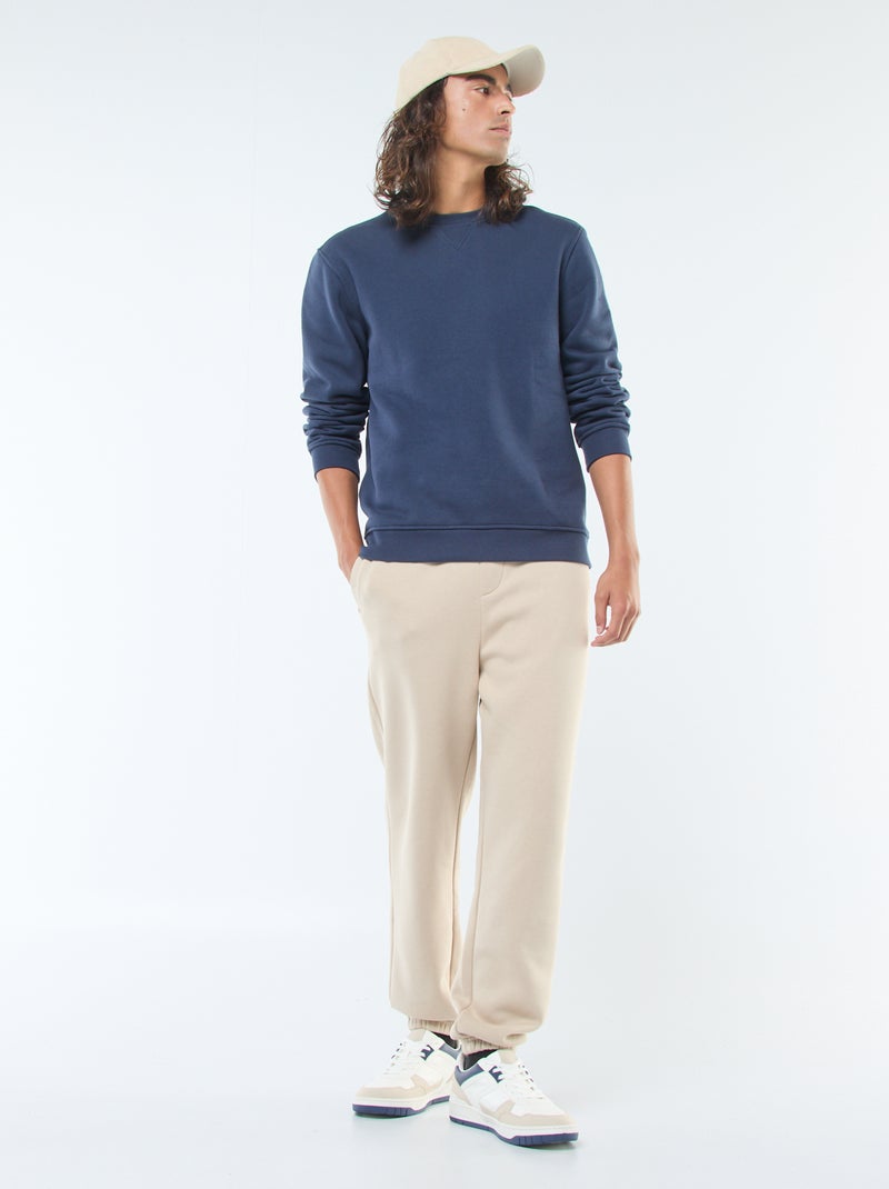 Sweat uni à col rond en molleton gratté Bleu - Kiabi