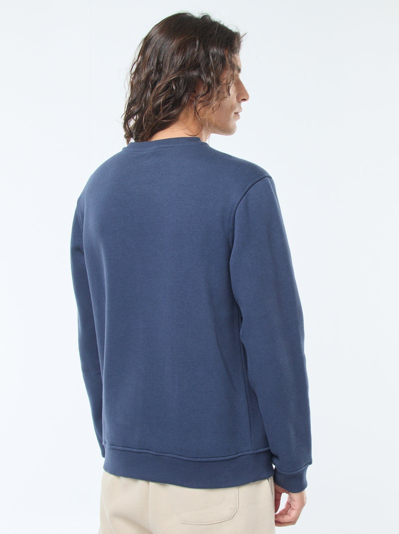 Sweat uni à col rond en molleton gratté Bleu - Kiabi