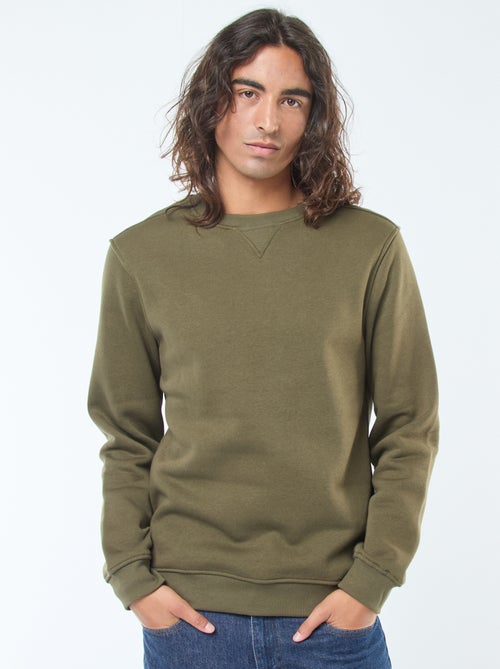 Sweat uni à col rond en molleton gratté - Kiabi