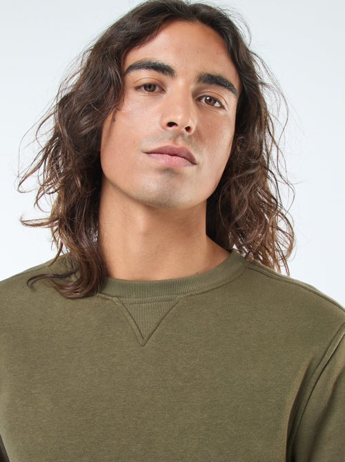 Sweat uni à col rond en molleton gratté - Kiabi